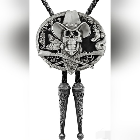 Leather Cowboy skeleton bolo tie - Picture 3 of 4